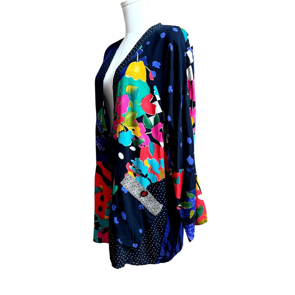 Carol Little Patchwork Vintage Jacket Size 4 Oversize 100% Rayon Long Sleeves - Picture 6 of 10